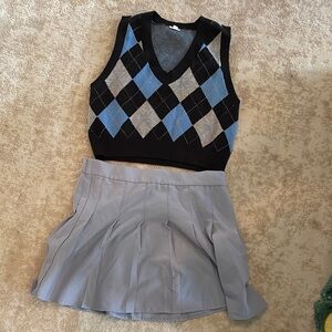 Garage Argyle Sweater Vest and Pleated Skirt Set